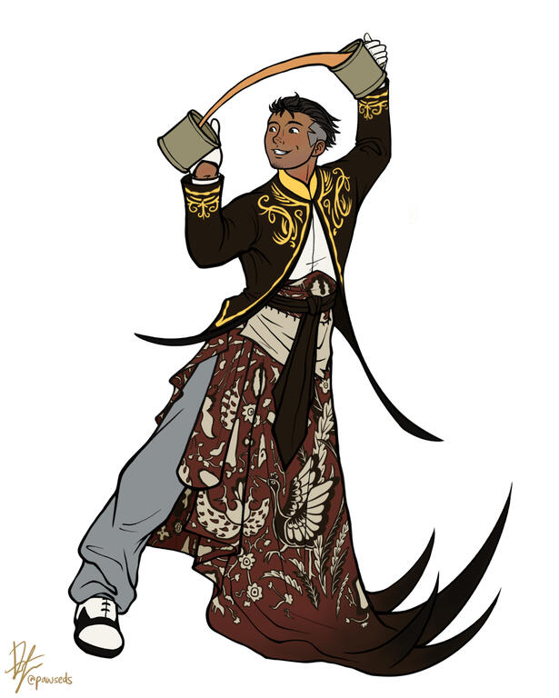 Full-body lines + flat colours ($60) + clothing details ($10)